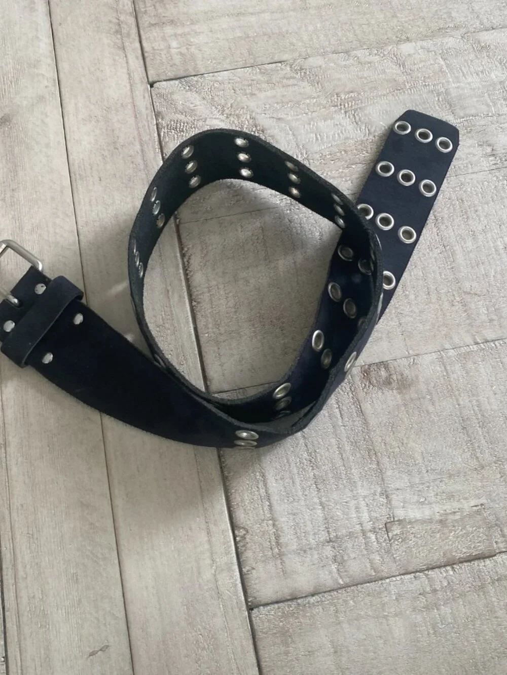 Vintage Style Black Triple Grommet Wide Belt - Silver Hardware Eyelet Punk Grung
